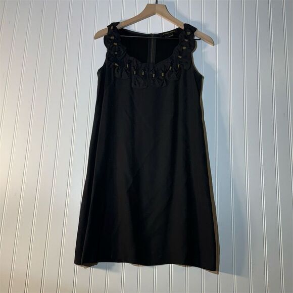 Cynthia Steffe 100% Silk Little Black Dress Sz 4 Ruffle Bow Detail Classic Chic‎ - Picture 2 of 10